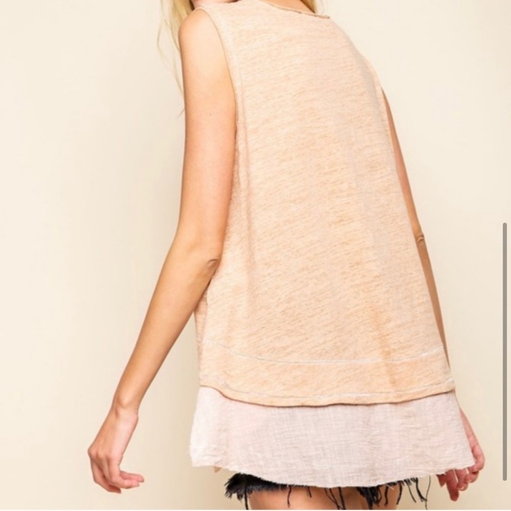New! Soft Raw Hem double tiered contrast color top - Picture 4 of 5